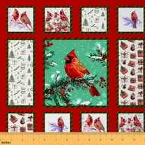 Castle Fairy Xmas Cardinal Bird Fabric by the Yard 1 Yard, Cartoon Wildlife Room Decor Fabric by the Yard, Animal Checkered Fabric for Sewing, Breathable Home Decor