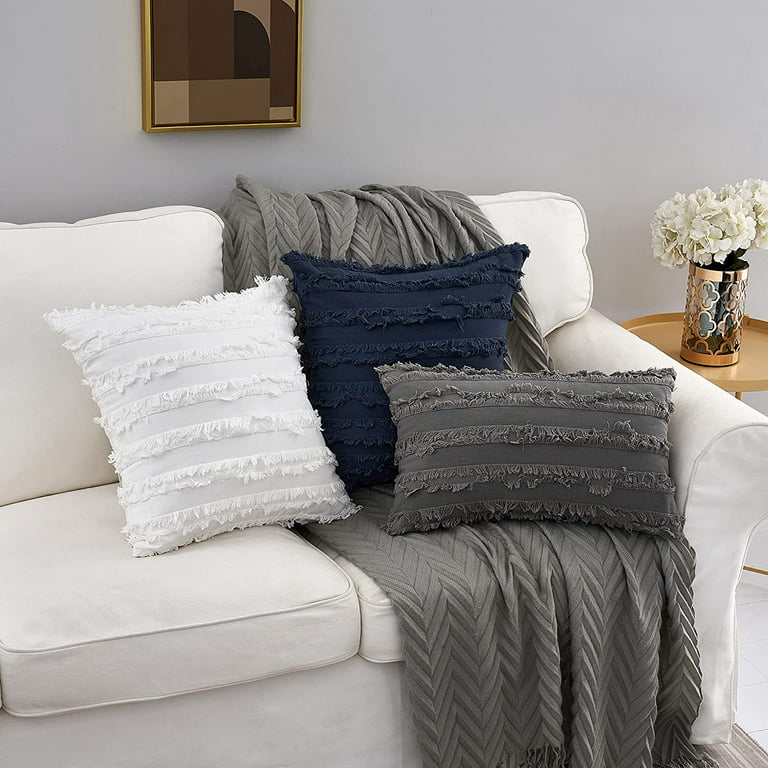 Grey Throw Pillow Covers For Couch Sofa Bed, Cotton Linen