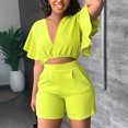 thumbnail image 3 of Womens Summer Sets Beach Outfits Clothing Set Female V-Neck Short Sleeve Sets Pant Tracksuits Pants Style S_287 s, 3 of 8