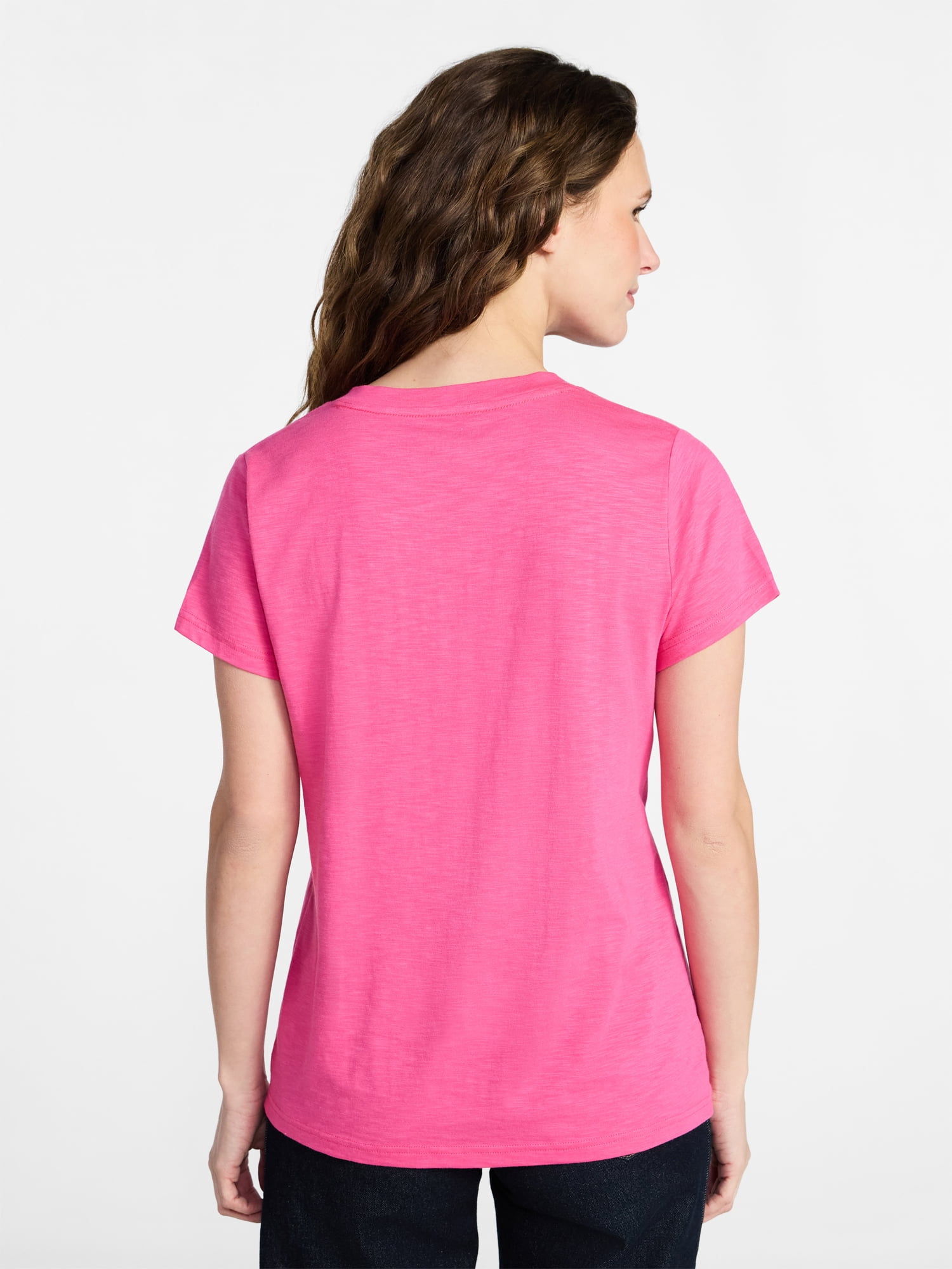 Time and Tru Women’s V-neck Slub Tee with Short Sleeves, Sizes 1X-4X
