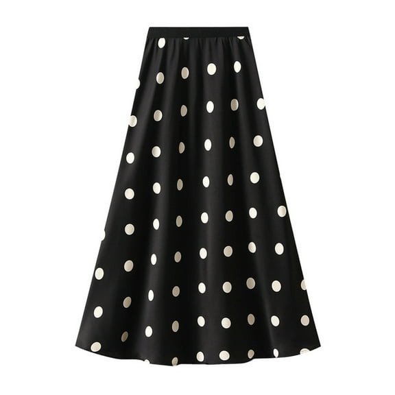 yillto Womens Satin Skirts High Waist Polka Dot Long Skirt 2025 Trendy Summer A-Line Casual Maxi Skirt