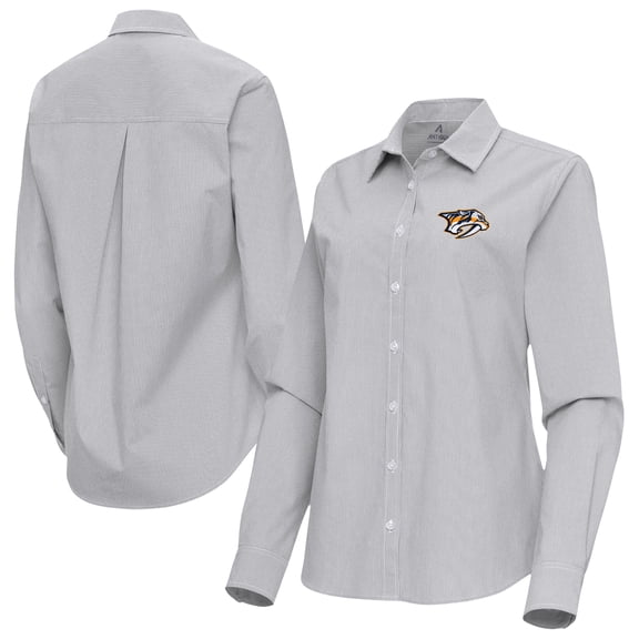 Women's Antigua Gray Nashville Predators Porter Woven Tri-Blend Long Sleeve Button-Up Shirt