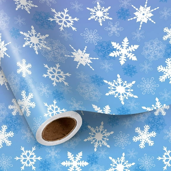 Christmas Wrapping Paper Roll, Purple Blue Snowflakes, Elegant Gift Wrap for Winter Holidays, Birthdays, Adults, Men, Women, Mini Roll 17 in x 16.4 Ft