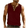 thumbnail image 2 of Xuniizn Mens Tank Top Summer Solid Sleeveless Henley Button V Neck Basketball Undershirts Casual Loose Soft Cozy Breathable Holiday Beach T Shirts, M-3XL, 2 of 9