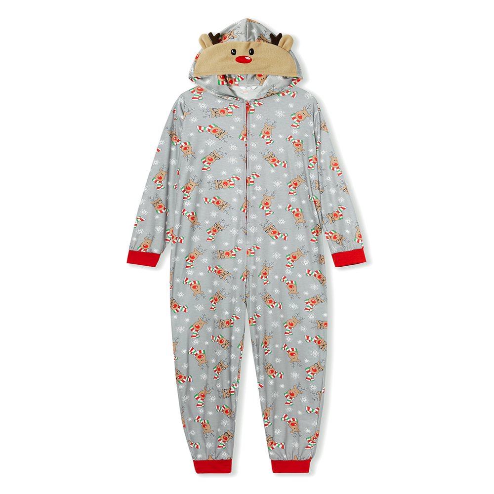 Pyjama Une Pièce Famille Noël - Combinaison à Capuche, Pieds, Poches Kangourou, Fermeture éclair Devant - 2