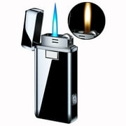 Jet Torch Cigar Lighter, Soft/Jet Flame Switchable Cigarette Lighter with Flame Adjustable, Refillable Butane Lighter with LED Flashlight, Great Gift for Man, Birthday, Christmas