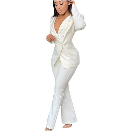 

Ziloco Ladies Fashion Casual Slim Solid Color Suit Suit Office Two-piece Suit scrubs sets for women White L
