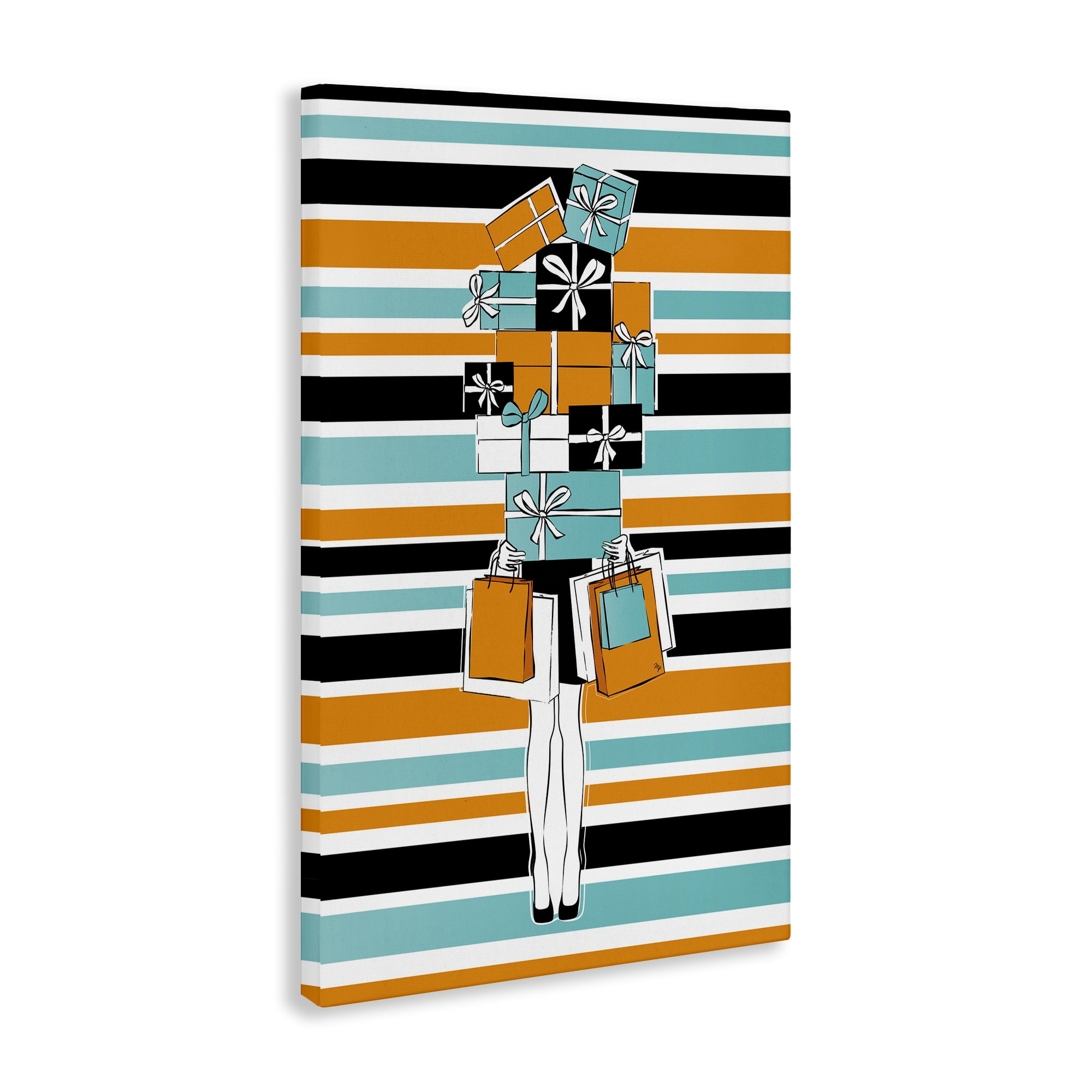 Stupell Industries Stacked Shopping Boxes Beauty & Fashion Painting Gallery Wrapped Canvas Art Print Wall Art, 16 x 24