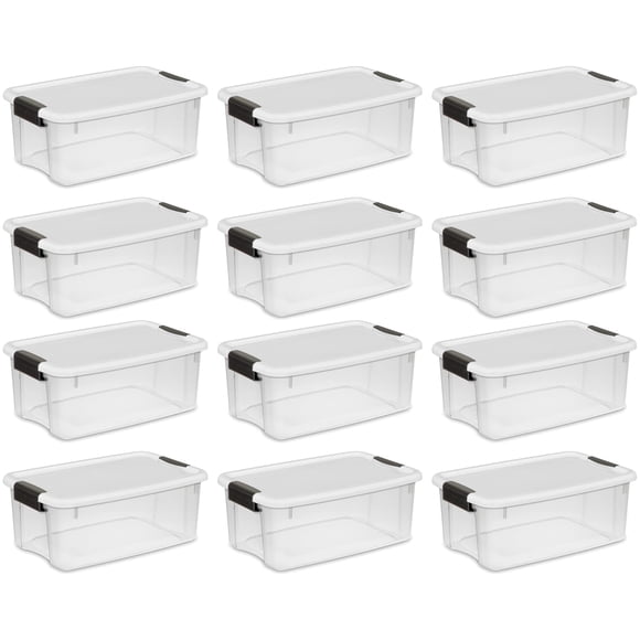 Caja de almacenamiento Sterilite Ultra Latch de 18 litros, apilable, paquete de 12 unidades, transparente