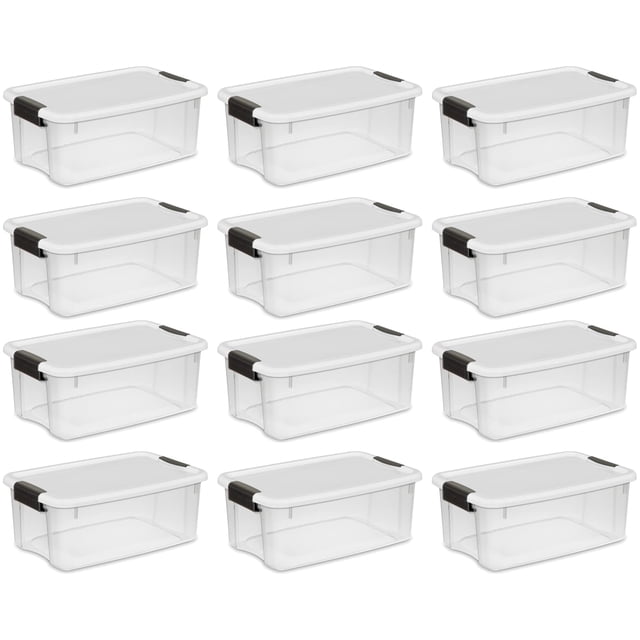 Caja de almacenamiento Sterilite Ultra Latch de 18 litros, apilable, paquete de 12 unidades, transparente