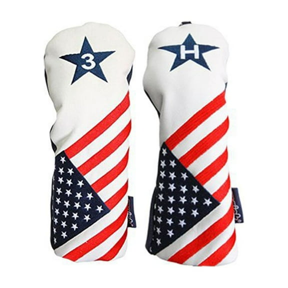 USA 3 & H Headcover Patriot Golf Vintage Retro Patriotic Fairway Wood and Hybrid Head Cover Fits All Modern Fairway Wood and Hybrid Clubs