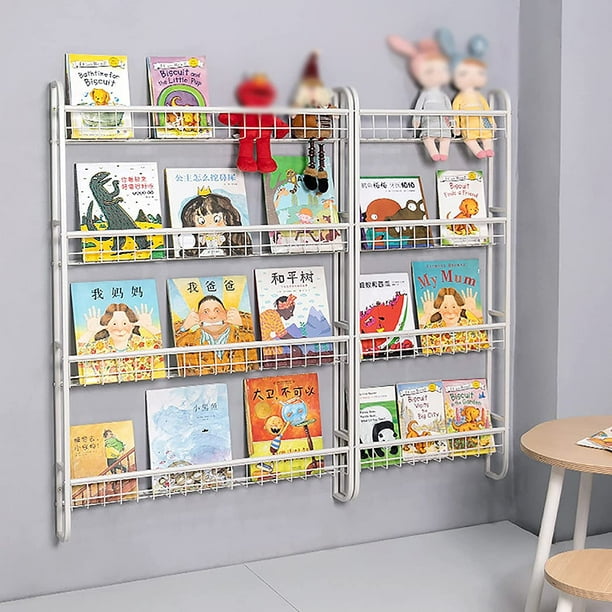 Nursery Bookshelf,Floating Book Shelves for Kids Room,4 Tier Metal