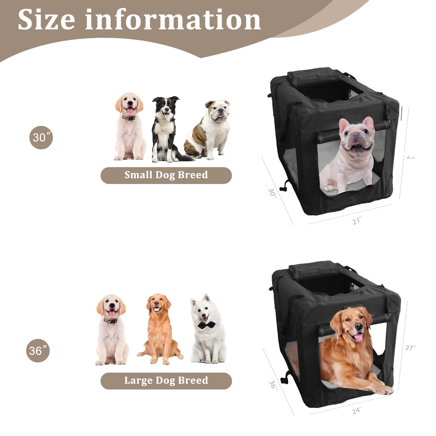 ZAKAPAWS Collapsible Soft Dog Crate, 30'' Portable 3 Door Dog Kennel, Travel Pet Crate Carrier for Indoor and Outdoor