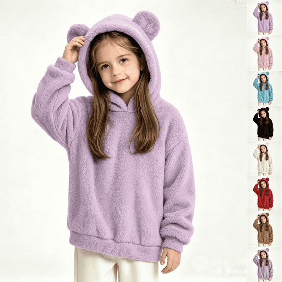 Asgosdo Fleece Hoodies for Girls Bear Ears Cute Casual Oversized Kids Fall Sweatshirts Y2K Teen Warm Winter Pullover Size 4-15Y