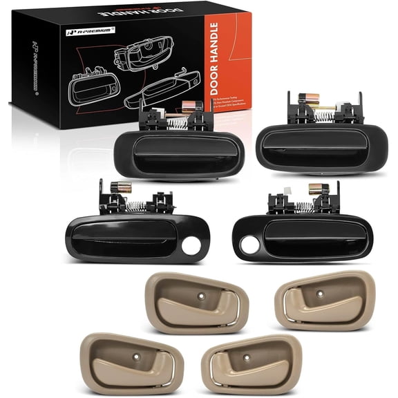A-Premium - Interior & Exterior Door Handles - Black & Beige - Compatible with Toyota Corolla & Chevy Prizm 1998 1999 2000 2001 2002 - Pack of 8, Front and Rear Driver and Passenger Side