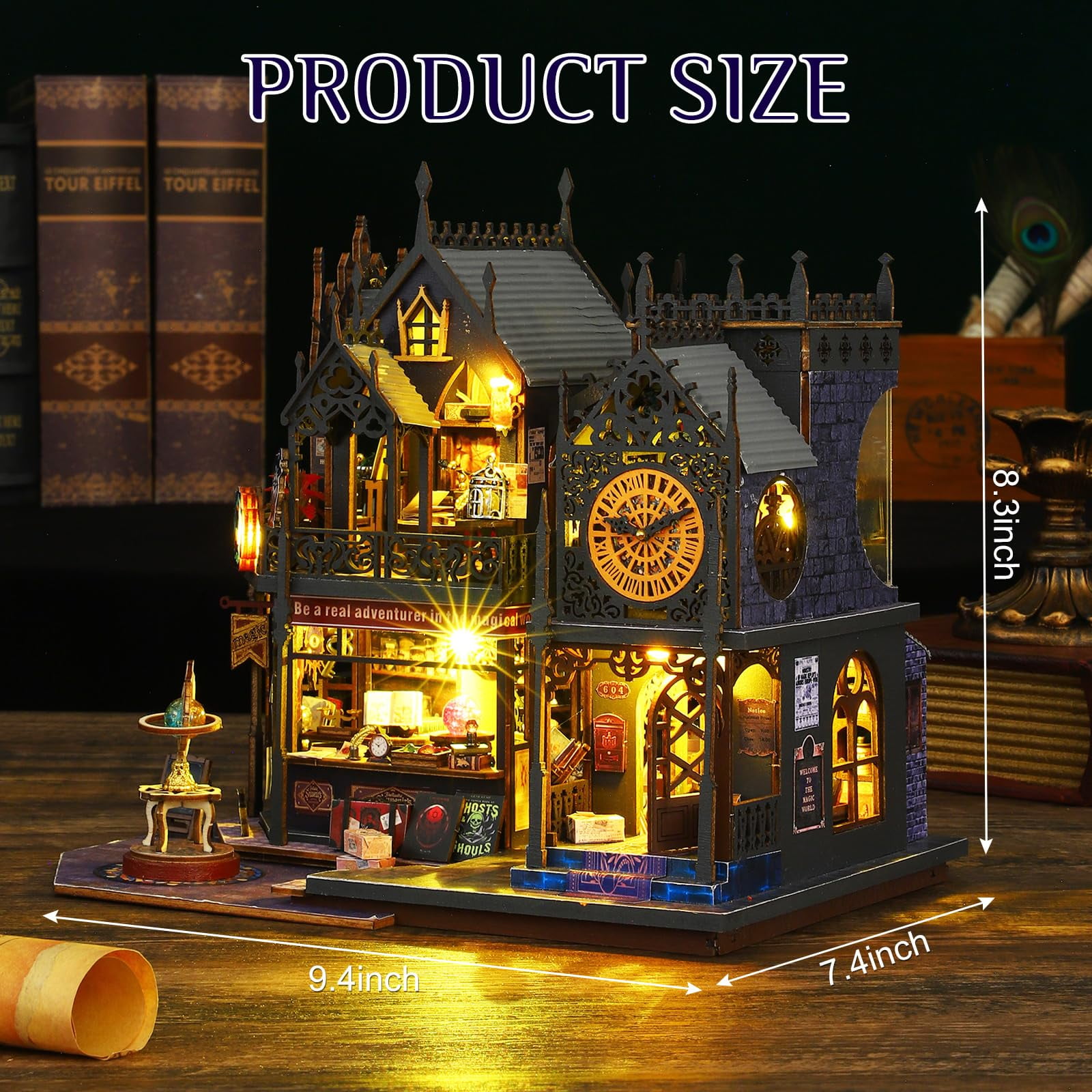 MOJINO Book Nook Kit-DIY Miniature House Kit for Adults,Teens and Beginners, Booknook Library Tiny House Bookshelf Decor 3D Wooden Puzzle,Creative Gifts for Family, Friends