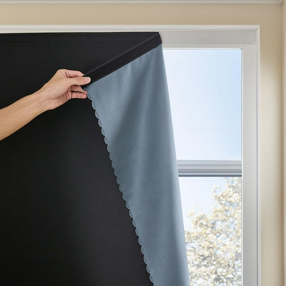 Blackout Curtains with Autohesion Technology, Thermal Insulated No Drill Window Drapes for Bedroom Kitchen Bathroom, Light Blocking, 35W x 48L, Black