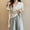 White, variant on Women V Neck Short Sleeve Solid Top Classic Structure for All Season Daily Casual Daily Wear