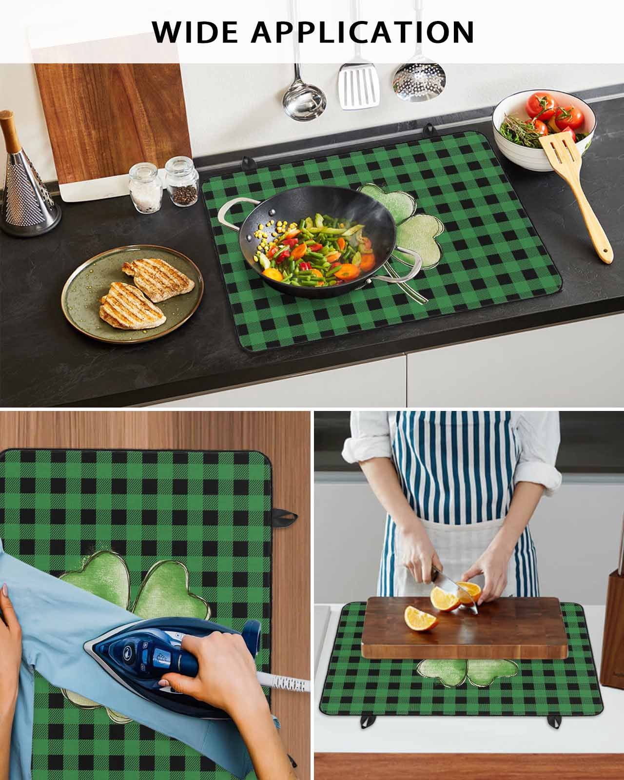Large Induction Cooktop Protector Mat St. Patrick's Day Stove Top Covers for Electric Stove, Spring Lucky Shamrock Green Buffalo Plaid Decorative Stove Burner Cover Mats, Glass Top Stove Cover