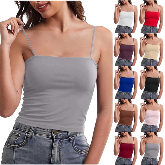 Rvasteizo Camisole Tops for Women Fashion Sleeveless Solid Seamless Ice Silk Built in Padded Thin Strap Light Summer Ladies Daily Tank Blouse