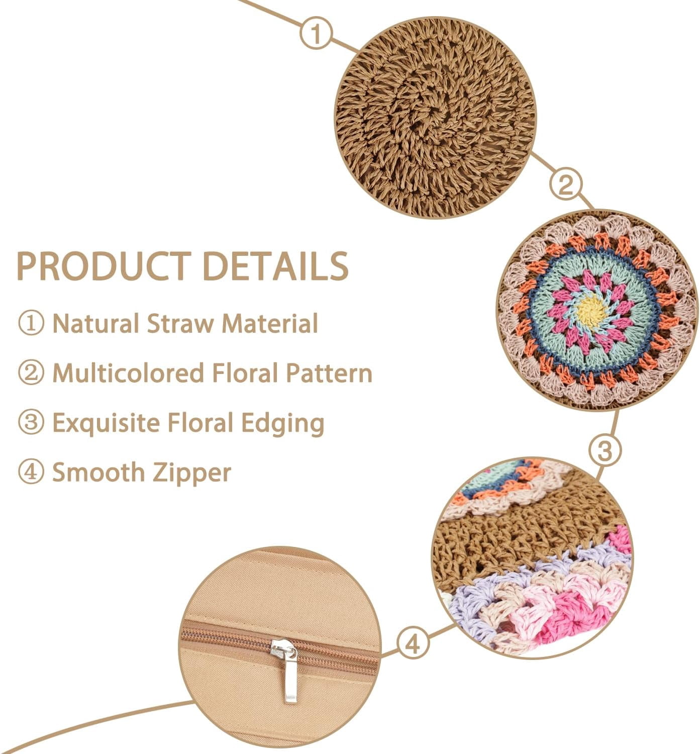 Straw Bags for Women Large Beach Tote Bag Floral Crochet Woven Shoulder Purse Summer Handbag
