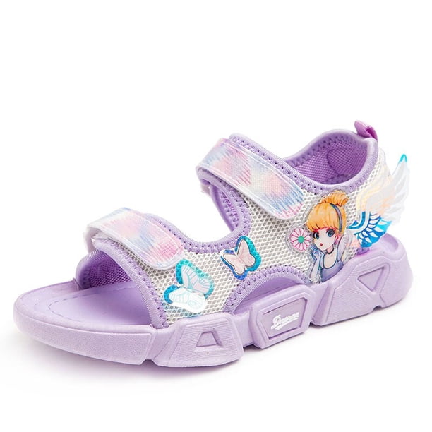 Sandalias de princesa para niñas de Disney, nueva moda, zapatos coreanos de verano para niños, zapatos de playa para estudiantes, suelas blandas, zapatos para niñas pequeñas, 27-plantilla de 17 cm Gao Jinjia LED