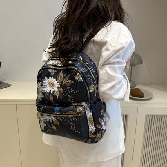 Girl Backpack Cute Nylon School Backpack Large Capacity Soft Student Daypack Black One Size