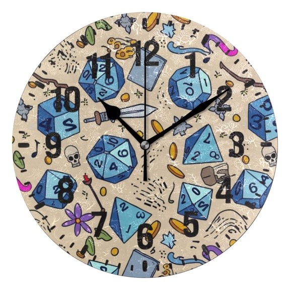 Yayeee 10" Wall Clock Battery Operated Quartz Round Silent Non-Ticking Home Decor, Blue Dice Pattern