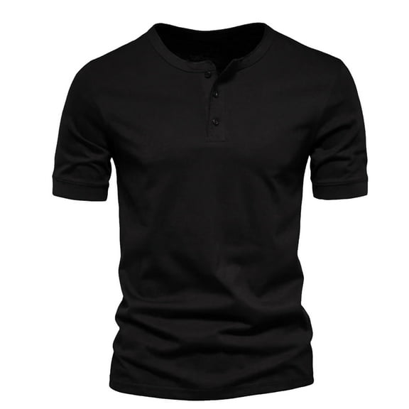 Awdenio Mens T-shirt Button Casual Solid Fashion Pullover Round Neck Short Sleeve T Shirt Blouse Versatile Regular Fit,Size M-3XL