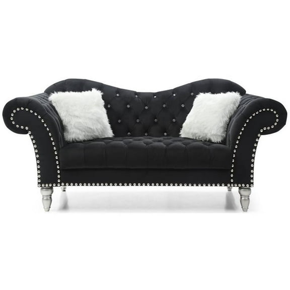 Maklaine Traditional Upholstery Velvet Loveseat in Black Finish