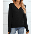thumbnail image 3 of SOMER Women's Sweater Long Sleeve Pullover V-Neck Sweater Soft Lightweight Knit Tops 2025 Black, 3 of 6