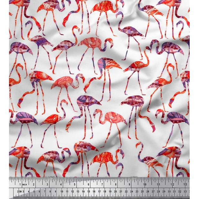 Soimoi Viscose Chiffon Fabric Flamingo Bird Printed Fabric 1 Yard 42 Inch Wide