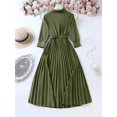thumbnail image 6 of Olive Green Wrap Maxi Dress With Pleated Skirt, Belted Waist, V-Neck, Long Sleeve, 6 of 8