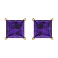 thumbnail image 3 of 4 ct Push-Back Stud Earrings for Women | 7.0mm Princess Cut Natural Amethyst | 18K Yellow Gold, 3 of 5