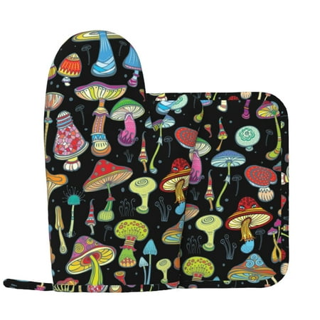 

Oven Mitts and Pot Holders Sets Bright Mushrooms Non-Slip Silicone Oven Gloves Potholders Cotton Lining Heat Resistant Gloves Hot Pads for Kitchen Cooking Baking