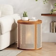 thumbnail image 3 of Ochre Easy Assembly Round End Table 1570 Inch Imitation Rattan Woven Design Rubber Wood MDF Nightstand For Home Living Room Bedroom, 3 of 10