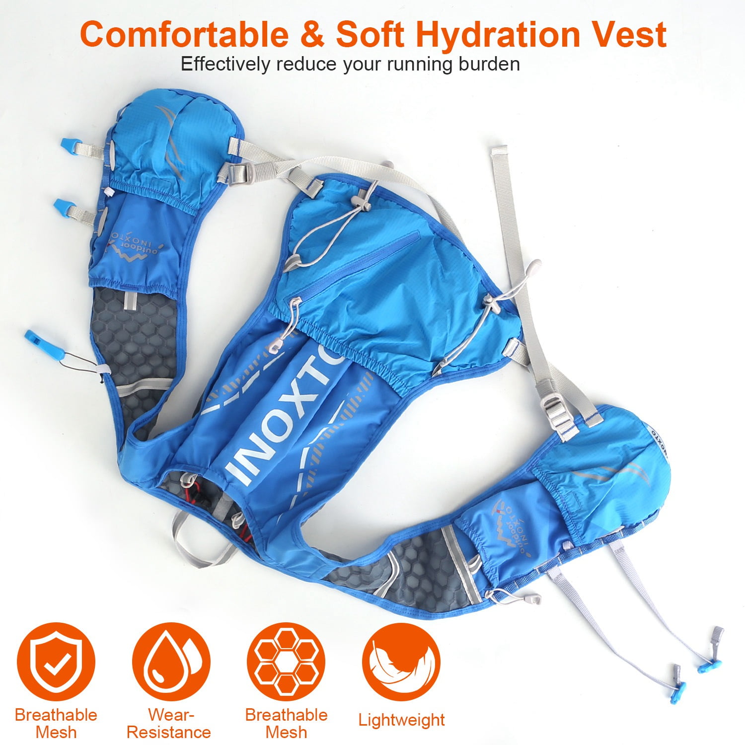 Running Hydration Vest Backpack, TeqHome Running Water Vest Hydration Pack with 2.4L Water Bladder Bag for Trail Running Marathon Race Hiking Cycling Blue