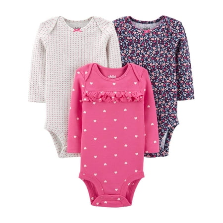 Child Of Mine By Carter's Long Sleeve Bodysuits, 3pk (Baby