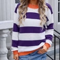 thumbnail image 4 of SMihono Women's Round Neck Long Sleeve Striped Color Block Knitted Pullover Sweater Jumper Tunic Tops Blouse Purple 8, 4 of 8