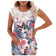 thumbnail image 1 of Camiseta sin mangas de encaje con estampado de mujer Camiseta sin mangas de empalme de cuello redondo Camiseta ligera y cómoda delgada OAVQHLG3B Store lin121212, 1 of 5