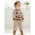 thumbnail image 6 of Loicainy Baby Toddler Boy Girl Halloween 2Pcs Pants Outfits Sets 3 6 12 18 24 Months 2T 3T 4T Long Sleeve O Neck Pumpkin Embroidery Tops Striped Pants Clothes Set, 6 of 9