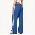 thumbnail image 3 of Lace Side Stripe Sweatpants for Women Ghalytn Drawstring Wide Leg Pants - Loose Casual Trousers with Side Pockets and Split Hem, 3 of 5