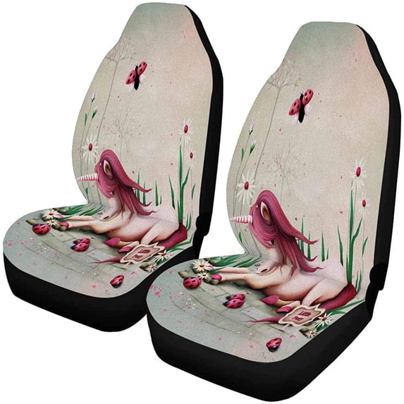 FMSHPON Set of 2 Car Seat Covers Fairy Tale Pony Unicorn Universal Auto Front Seats Protector Fits for Car,SUV Sedan,Truck