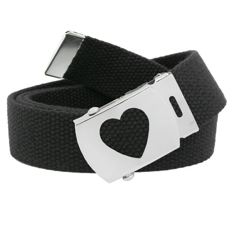 Women's Silver Slider Heart Belt Buckle with Canvas Web Belt Small