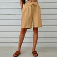 thumbnail image 2 of Womens Athletic Shorts New Women's Casual Shorts Elastic Waistband Cotton Linen Cargo Short Straight Wide Leg Half Pants Beige L, 2 of 9
