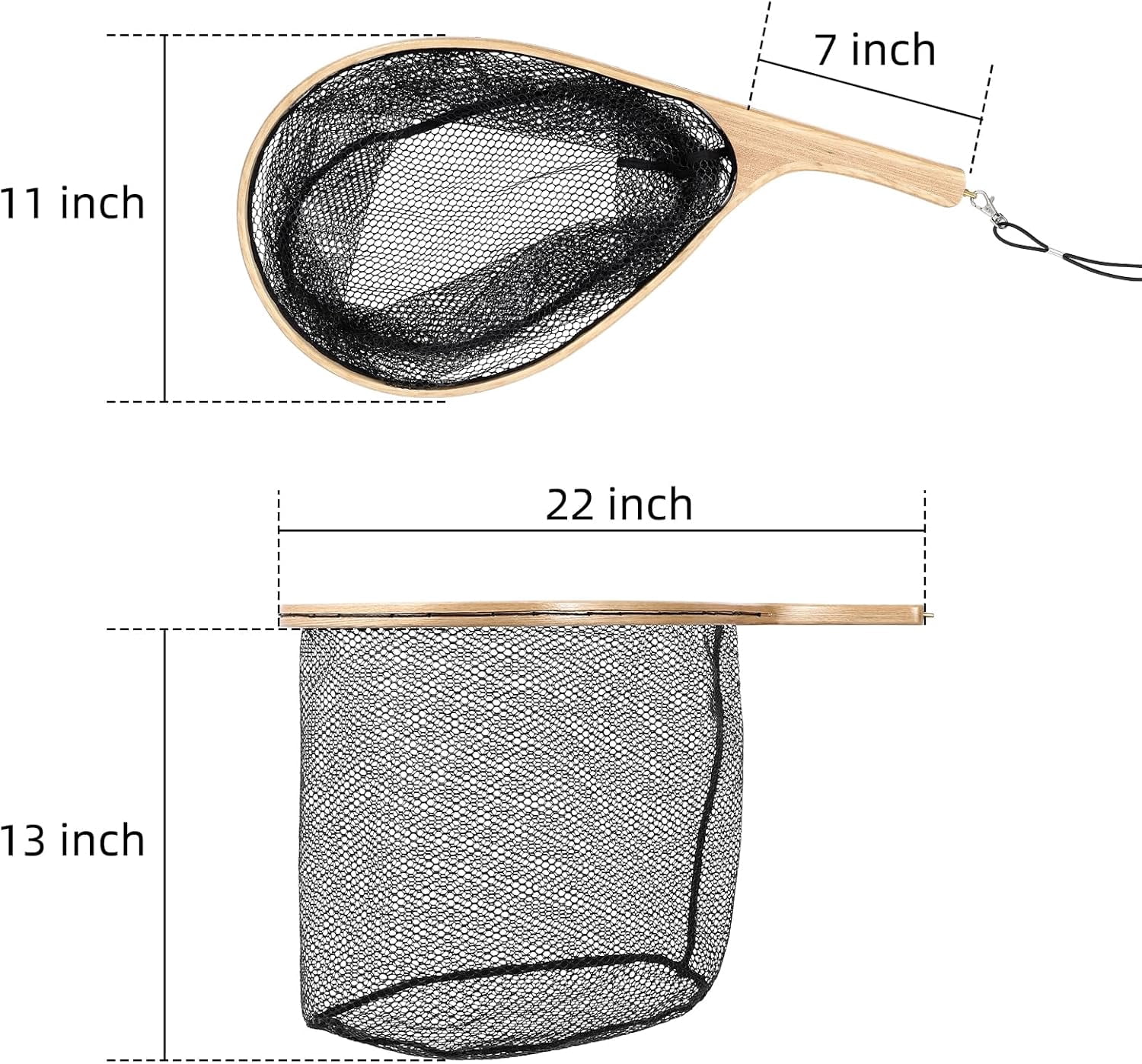 ATENOW Fly Fishing Landing Net Trout Fishing Net, Soft Rubber Catch and Release Fish Net with Wooden Handle Frame, 55.2*27.3*1.8cm