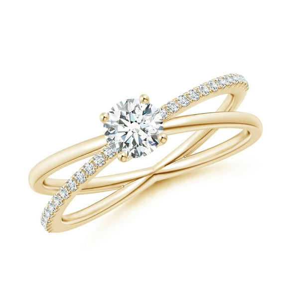 ANGARA Lab Grown Diamond Criss-Cross Engagement Ring for Women in 14K Yellow Gold (Size-4.6mm| Color-F-G| Clarity-VS) | April Birthstone, Anniversary, Jewelry Gift for Women | Lab-Grown Diamond Ring