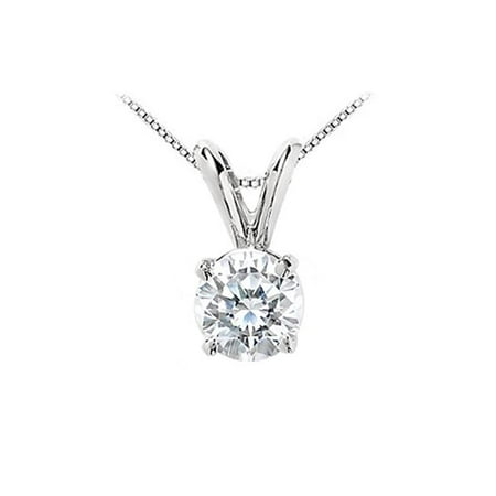 Fine Jewelry Vault UBPD14WH4RD100CZ 1 Carat Cubic Zirconia Solitaire Pendant in 14K White Gold Round Prong Set Quality