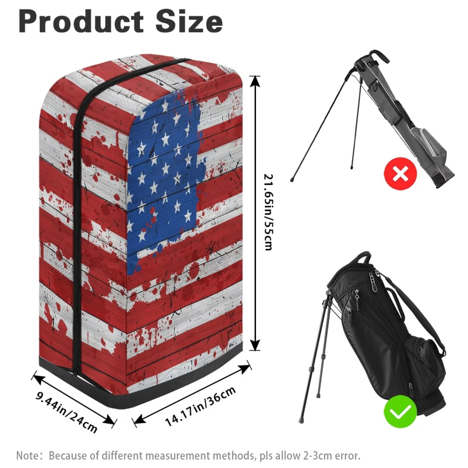 Chririnla American Flag Hood Golf Bag Cover Waterproof with Snap Button, Dust & Sun Protection for Clubs Universal Fit for Most Stand Bags, Cart Bags & Tour Bags