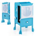 thumbnail image 1 of Costway Folding Wooden Kids Kitchen Step Stool with Adjustable Height & Safety Netting, 1 of 10